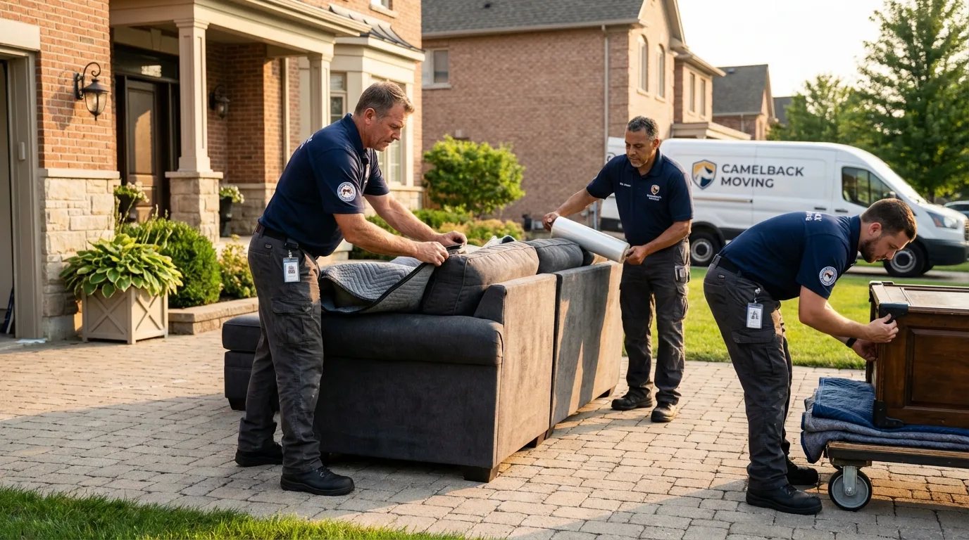 Large estate moving crew wrapping furniture in Henderson, TX